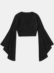 Plunge Flare Sleeve Cropped Top