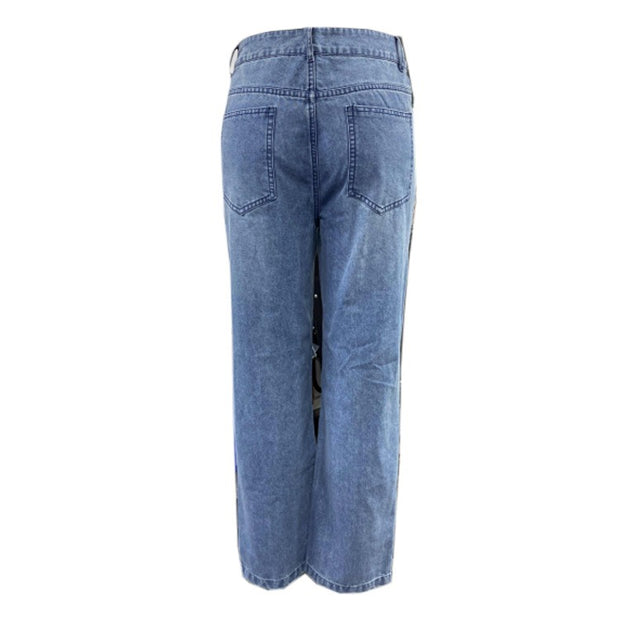 High Waist Straight Women's Ripped Jeans Women Blue Denim Trousers Fashion Streetwear Wide Leg Baggy Y2k Casual Pants