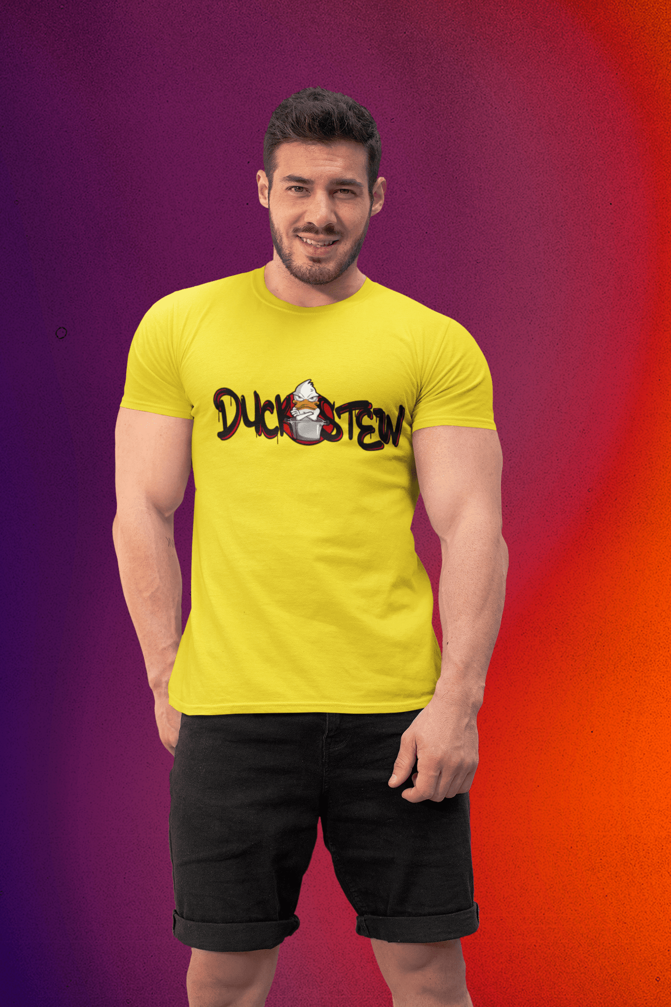 Bright yello T shirt with duckstew